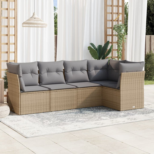 HKH 5 Pcs Conjunto de Sofás P/ Jardim com Almofadões Vime Pe - Bege