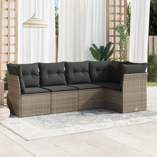 HKH 5 Pcs Conjunto Sofás de Jardim C/ Almofadões Vime Pe Cinzento - Cinzeto