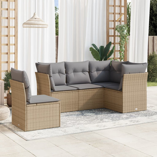 HKH 5 Pcs Conjunto de Sofás P/ Jardim com Almofadões Vime Pe - Bege