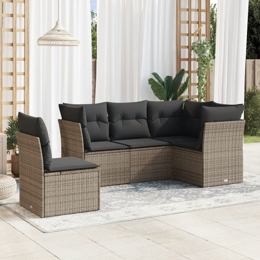 HKH 5 Pcs Conjunto Sofás de Jardim C/ Almofadões Vime Pe Cinzento - Cinzeto