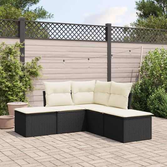 HKH 5 Pcs Conjunto Sofás de Jardim com Almofadões Vime Pe - Preto
