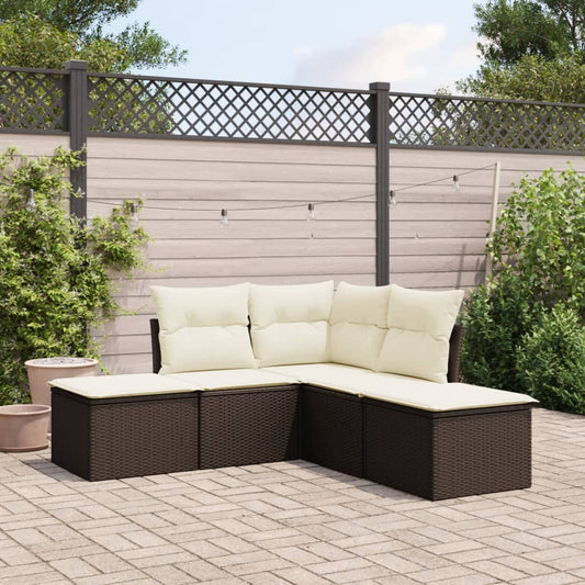 HKH 5 Pcs Conjunto Sofás P/ Jardim C/ Almofadões Vime Pe Castanho - Marrom