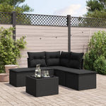 HKH 6 Pcs Conjunto Sofás de Jardim C/ Almofadões Vime Pe - Preto