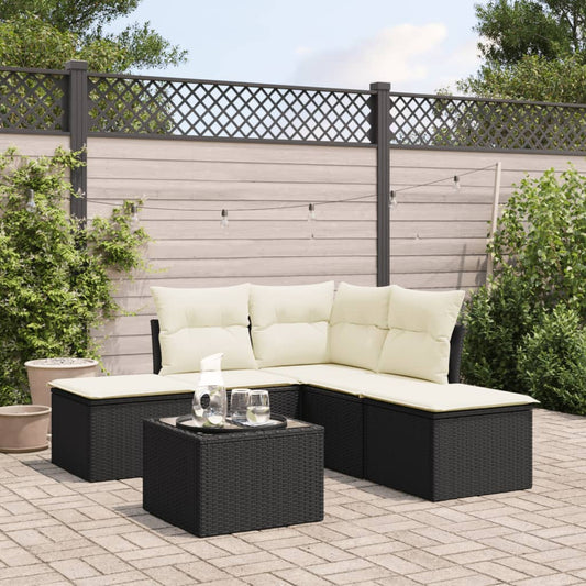 HKH 6 Pcs Conjunto Sofás de Jardim C/ Almofadões Vime Pe - Preto