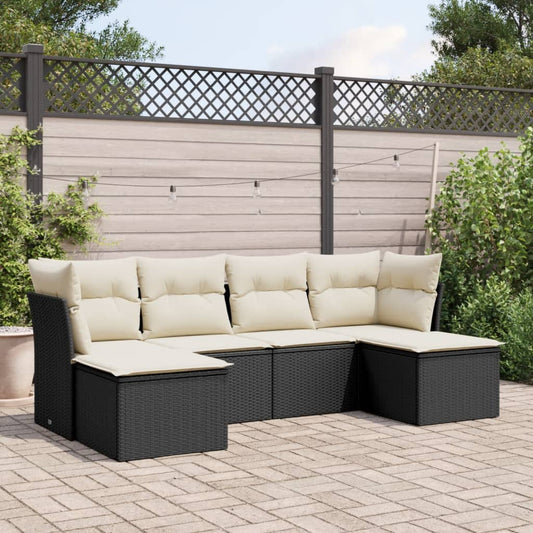 HKH 6 Pcs Conjunto Sofás de Jardim C/ Almofadões Vime Pe - Preto
