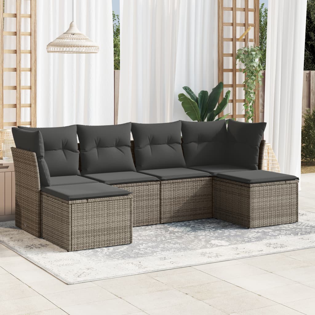 HKH 6 Pcs Conjunto Sofás de Jardim com Almofadões Vime - Cinzento