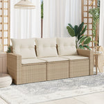 HKH 3 Pcs Conjunto de Sofás P/ Jardim com Almofadões Vime Pe - Bege
