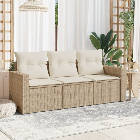HKH 3 Pcs Conjunto de Sofás P/ Jardim com Almofadões Vime Pe - Bege