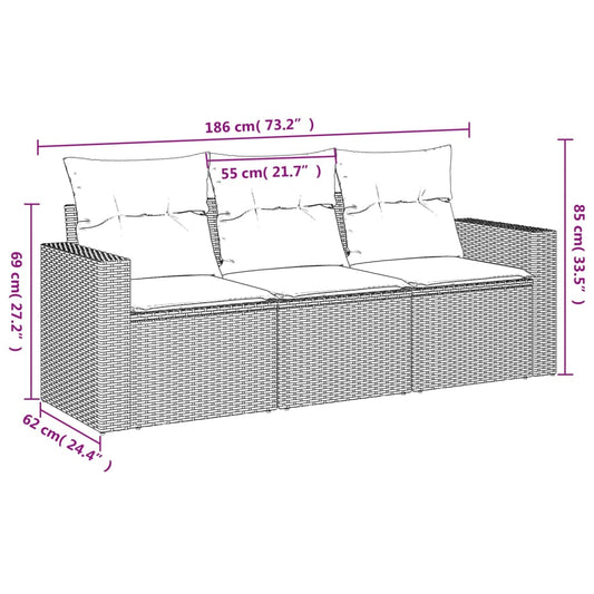 HKH 3 Pcs Conjunto de Sofás P/ Jardim com Almofadões Vime Pe - Bege
