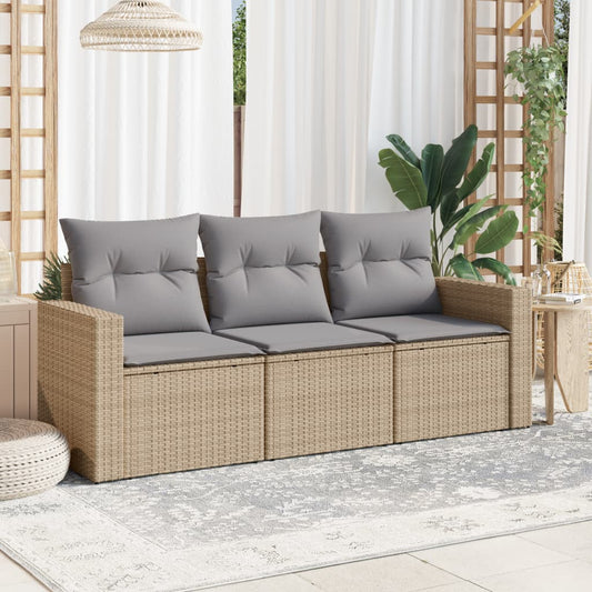 HKH 3 Pcs Conjunto de Sofás P/ Jardim com Almofadões Vime Pe - Bege