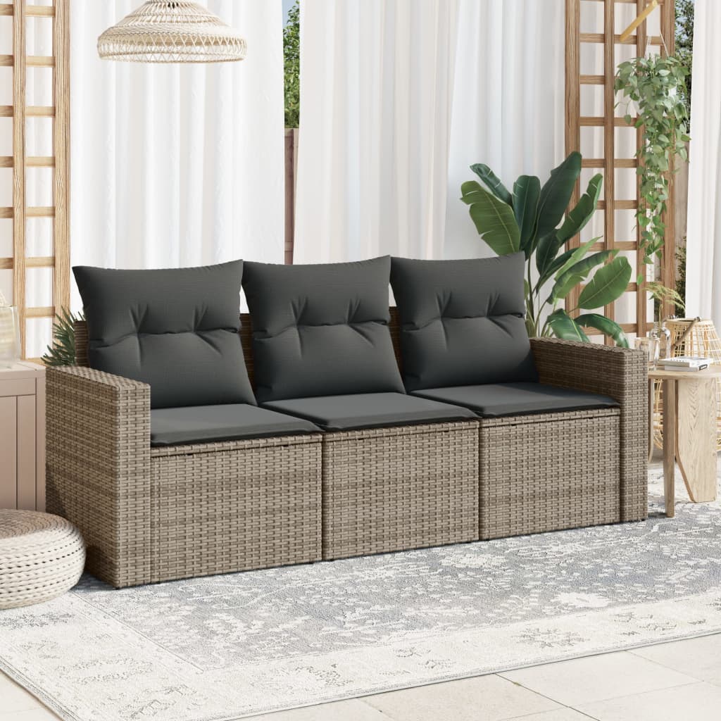 HKH Set de Sofás de Jardín de 3 Piezas con Cojines Ratán PE - Gris
