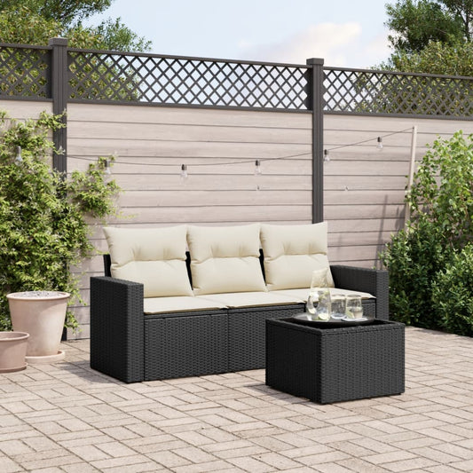 HKH 4 Pcs Conjunto de Sofás para Jardim C/ Almofadões Vime Pe - Preto