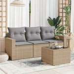 HKH 4 Pcs Conjunto de Sofás para Jardim C/ Almofadões Vime Pe - Bege