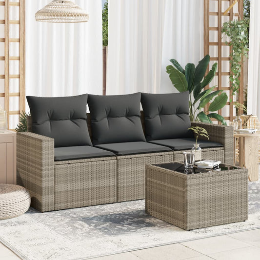 HKH 4 Pcs Conj. Sofás Jardim C/ Almofadões Vime Pe Cinzento-claro - Cinzeto