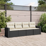 HKH 4 Pcs Conjunto de Sofás para Jardim C/ Almofadões Vime Pe - Preto