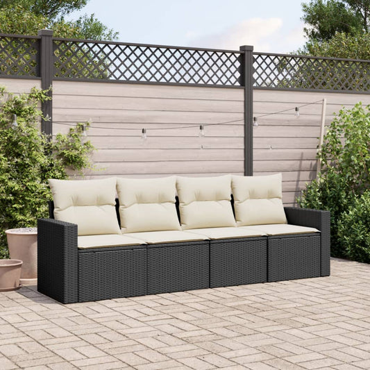 HKH 4 Pcs Conjunto de Sofás para Jardim C/ Almofadões Vime Pe - Preto