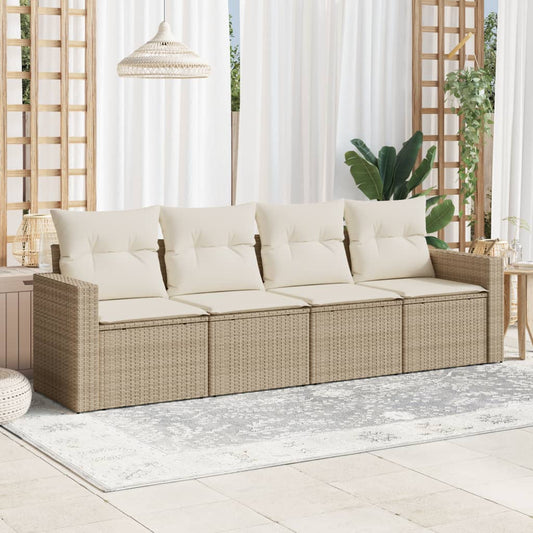 HKH 4 Pcs Conjunto de Sofás para Jardim C/ Almofadões Vime Pe - Bege