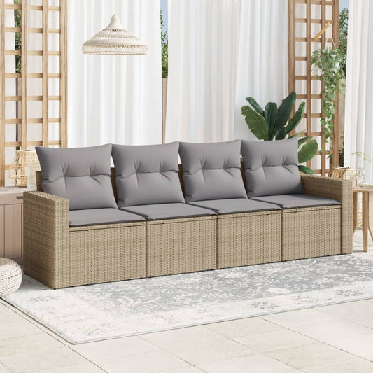 HKH 4 Pcs Conjunto de Sofás para Jardim C/ Almofadões Vime Pe - Bege