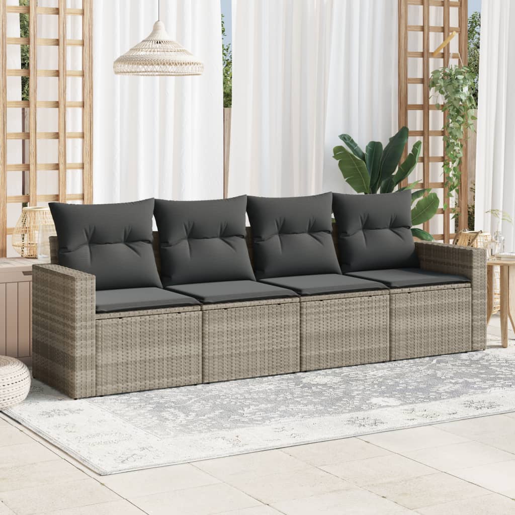 HKH 4 Pcs Conj. Sofás Jardim C/ Almofadões Vime Pe -claro - Cinzento