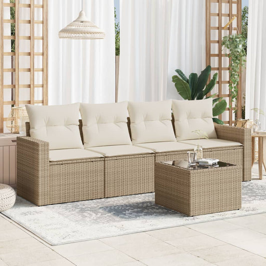 HKH 5 Pcs Conjunto de Sofás P/ Jardim com Almofadões Vime Pe - Bege