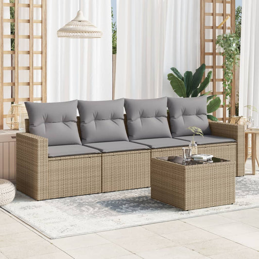 HKH 5 Pcs Conjunto de Sofás P/ Jardim com Almofadões Vime Pe - Bege