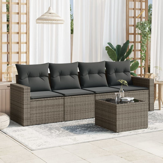HKH 5 Pcs Conjunto Sofás de Jardim C/ Almofadões Vime Pe - Cinzento