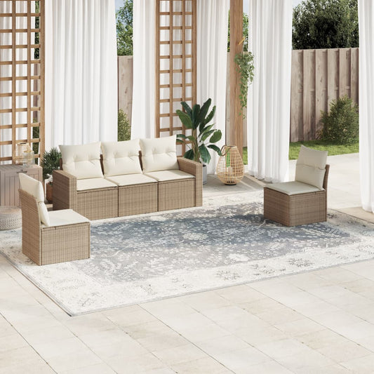 HKH 5 Pcs Conjunto de Sofás P/ Jardim com Almofadões Vime Pe - Bege