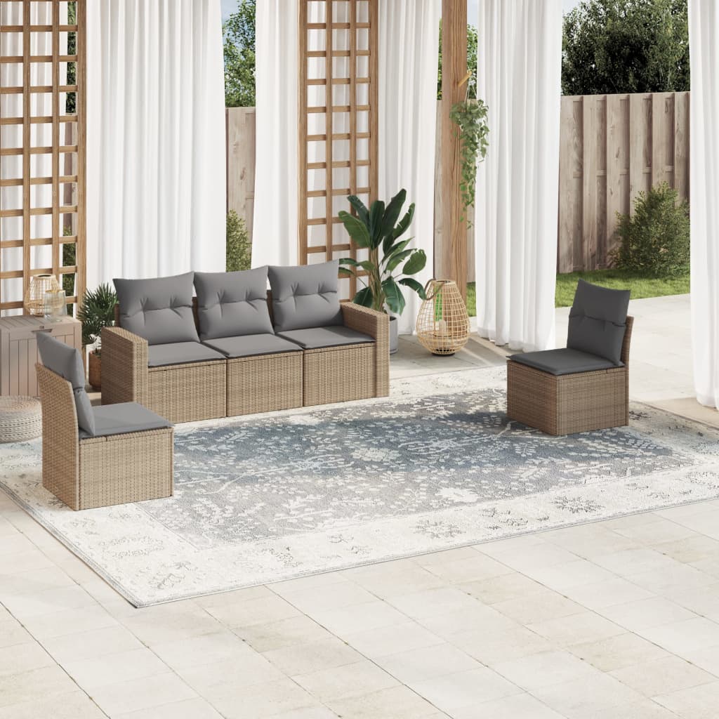 HKH 5 Pcs Conjunto de Sofás P/ Jardim com Almofadões Vime Pe - Bege
