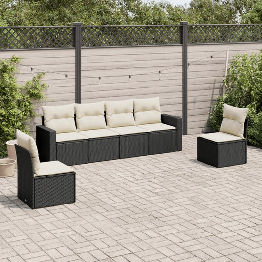 HKH 6 Pcs Conjunto Sofás de Jardim C/ Almofadões Vime Pe - Preto