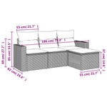 HKH 4 Pcs Conjunto de Sofás para Jardim C/ Almofadões Vime Pe - Preto