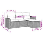 HKH 4 Pcs Conjunto Sofás de Jardim C/ Almofadões Vime Pe - Cinzento