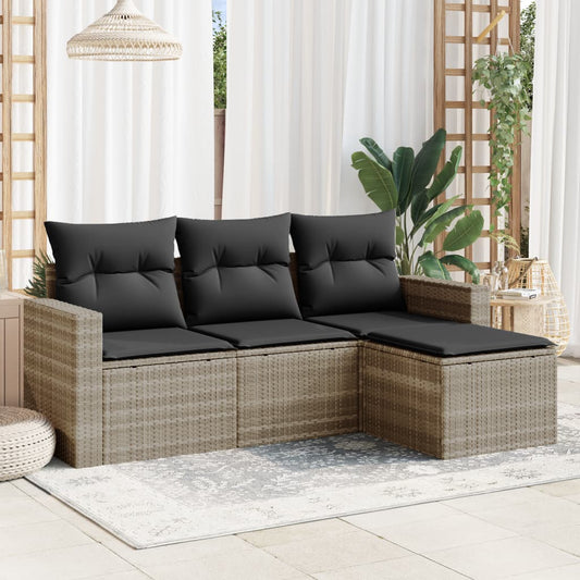 HKH 4 Pcs Conj. Sofás Jardim C/ Almofadões Vime Pe -claro - Cinzento
