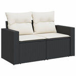 HKH 5 Pcs Conjunto Sofás de Jardim com Almofadões Vime Pe - Preto