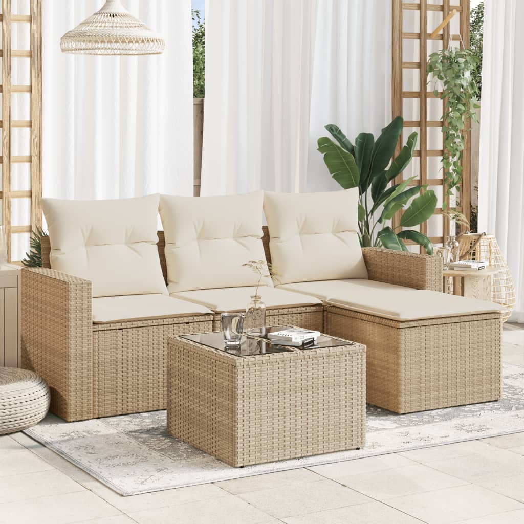 HKH 5 Pcs Conjunto de Sofás P/ Jardim com Almofadões Vime Pe - Bege