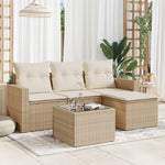 HKH 5 Pcs Conjunto de Sofás P/ Jardim com Almofadões Vime Pe - Bege