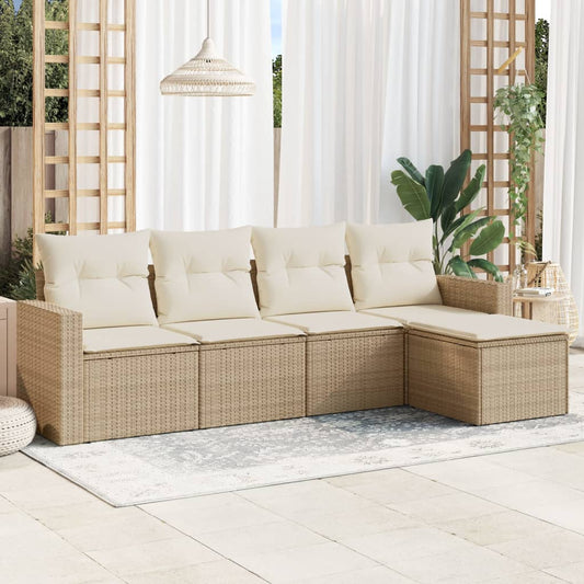 HKH 5 Pcs Conjunto de Sofás P/ Jardim com Almofadões Vime Pe - Bege