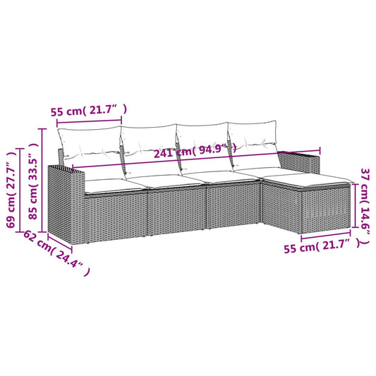 HKH 5 Pcs Conjunto de Sofás P/ Jardim com Almofadões Vime Pe - Bege