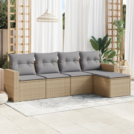 HKH 5 Pcs Conjunto de Sofás P/ Jardim com Almofadões Vime Pe - Bege
