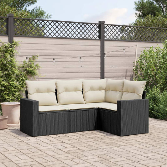 HKH 4 Pcs Conjunto de Sofás para Jardim C/ Almofadões Vime Pe - Preto