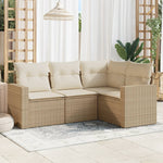 HKH 4 Pcs Conjunto de Sofás para Jardim C/ Almofadões Vime Pe - Bege
