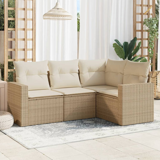 HKH 4 Pcs Conjunto de Sofás para Jardim C/ Almofadões Vime Pe - Bege