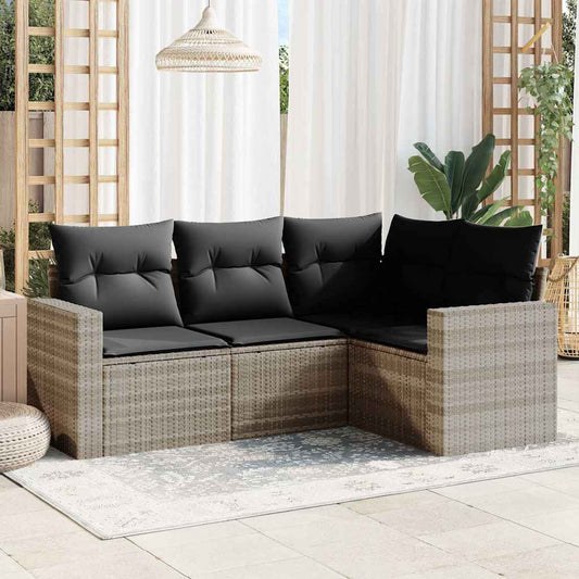 HKH 4 Pcs Conj. Sofás Jardim C/ Almofadões Vime Pe -claro - Cinzento