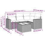 HKH 5 Pcs Conjunto Sofás de Jardim C/ Almofadões Vime Pe - Cinzento