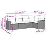 HKH 5 Pcs Conjunto Sofás de Jardim C/ Almofadões Vime Pe - Cinzento