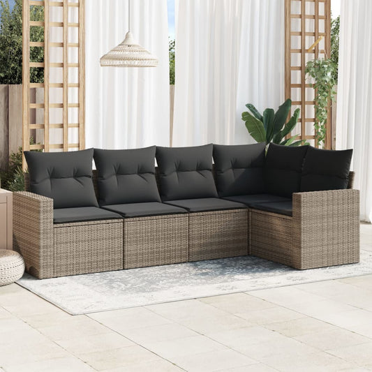 HKH 5 Pcs Conjunto Sofás de Jardim C/ Almofadões Vime Pe - Cinzento