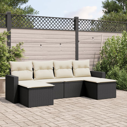 HKH 6 Pcs Conjunto Sofás de Jardim C/ Almofadões Vime Pe - Preto