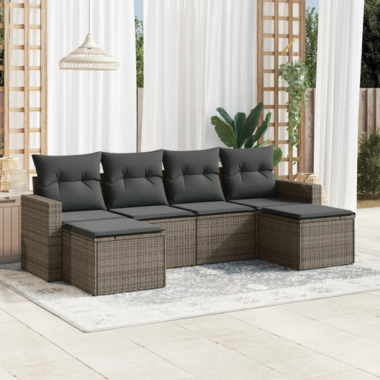 HKH 6 Pcs Conjunto Sofás de Jardim com Almofadões Vime - Cinzento