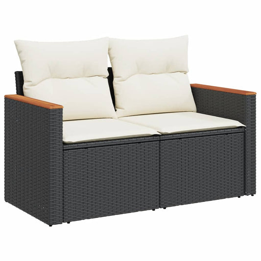HKH 3 Pcs Conjunto Sofás de Jardim com Almofadões Vime Pe - Preto