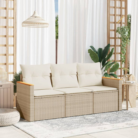 HKH 3 Pcs Conjunto de Sofás P/ Jardim com Almofadões Vime Pe - Bege