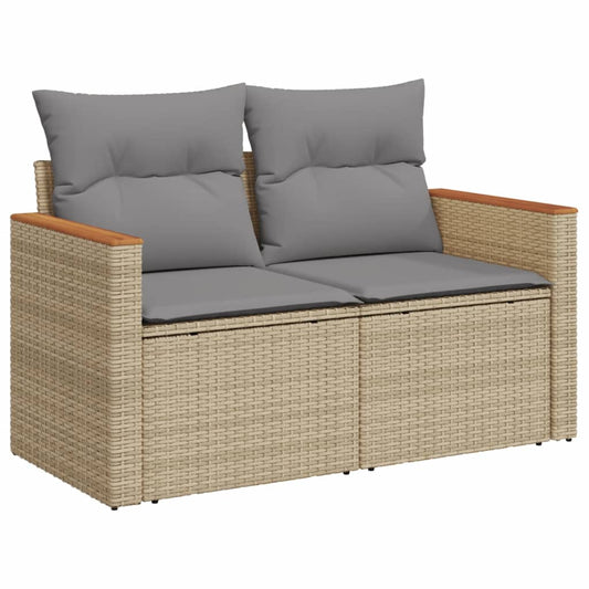 HKH 3 Pcs Conj. Sofás Jardim C/ Almofadões Vime Pe Mistura de S - Bege